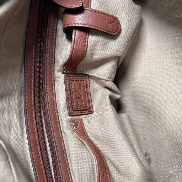 Cole Haan Handbag Brown Leather Canvas Retro Striped Colorblock Boho - Picture 8 of 10